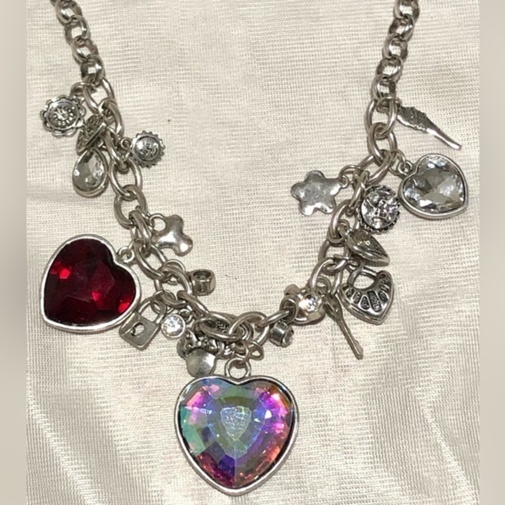 Silver Tone Heart Charm Necklace